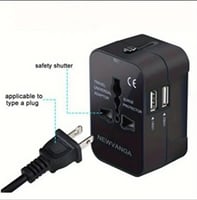 Black Dual USB Charger with 2 Ports, Travel Plug A...