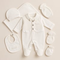 طقم مواليد أولادي رسمي 6 قطع – أبيض أوف وايت