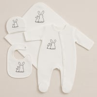 طقم استقبال مواليد موسلين أرنب – 4 قطع – أبيض