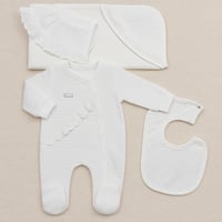 طقم مواليد بناتي 4 قطع موسلين – أبيض