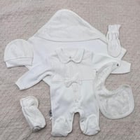 طقم مواليد بناتي 6 قطع دانتيل فيونكة – أبيض