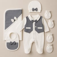 طقم مواليد أولادي 5 قطع بدلة توكسيدو – أبيض مع أسو...