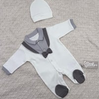 طقم مواليد أولادي 3 قطع رسمي – أبيض/رمادي