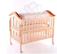 سرير اطفال مع هندول اضافي لون خشبي