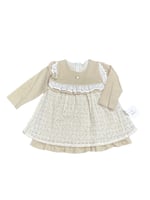 فستان بناتي دانتيل - باللونين الوردي والأبيض