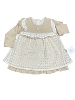 فستان بناتي دانتيل - باللونين الوردي والأبيض