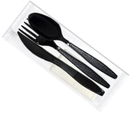 مجموعة طعام | اسود | شوكة + ملعقة + سكين + منديل |...