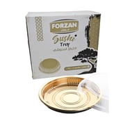 فورزان | علب سوشي دائري | اسود ذهبي | مع غطاء شفاف...