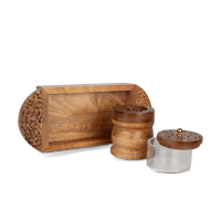 طقم مبخرة خشبي غامق بيضاوي