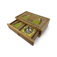 طقم مبخرة زُمُرُّد - صندوق خشبي بنقش فني أخضر (مع...