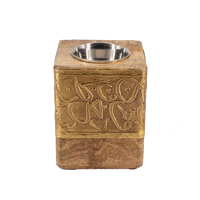 طقم مبخرة خشبية بقاعدة مسطّحة - ذهبي