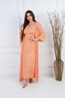 جلابية مطرزة لون برتقالي من قطعتين