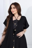 جلابية مطرزة لون أسود من قطعتين