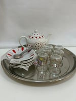 طقم شاي ابو نقطة كويتي أحمر