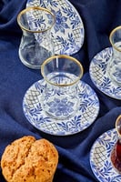 طقم استكانات الزهور الزرقاء تركي