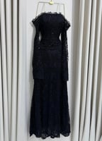 فستان سهرة أسود أوف شولدر دانتيل فاخر بتطريز خرز