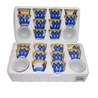 فناجيل اواني ماس غضار تراثية اللون الازرق 12 فنجال