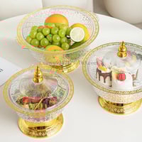 حافظة تقديم كريستال بغطاء وقاعدة ذهبية