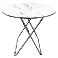 طاولة خشب دائرية رخامية بيضاء أنيقة قابلة للطي – م...