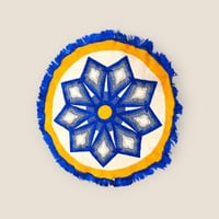 سفرة قماش ازرق دائري نقشة غضار