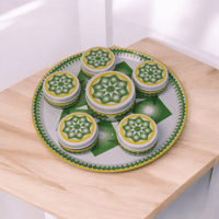 طقم صحن تقديم غضار استيل اخضر