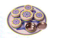 طقم صحن تقديم غضار استيل ازرق