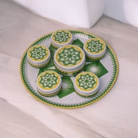 طقم صحن تقديم غضار استيل اخضر