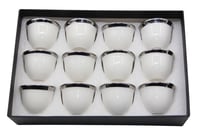 طقم فناجيل ابيض سادة خط فضي