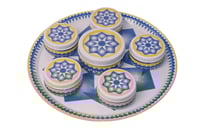 طقم صحن تقديم غضار استيل ازرق