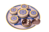 طقم صحن تقديم غضار استيل ازرق