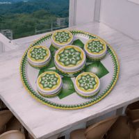 طقم صحن تقديم غضار استيل اخضر