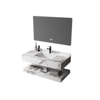 مغسلة رخام دورين ابيض عروق رمادي بني مع مراية ليد...