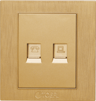 فيش منفذ كمبيوتر مع هاتف تلفون لون ذهبي هادئ