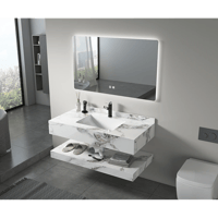 مغسلة رخام دورين ابيض عروق رمادي بني مع مراية ليد...