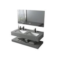 مغسلة رخام دورين رمادي فاتح مع مراية ليد 3 قطع (تُ...