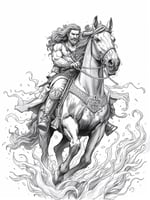 رسم خطي لمحارب عربي على جواده – عمل تلوين قابل للط...