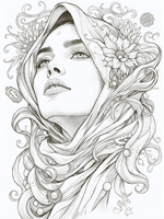 رسم خطي لامرأة عربية – عمل تلوين قابل للطباعة - Be...