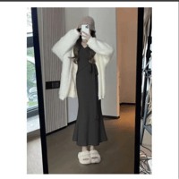 Black skirt + white coat