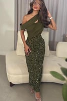 فستان سهرة زيتي بتصميم فاخر