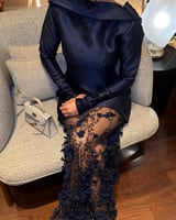 فستان كحلي خامة ميكادو بتطريز فاخر