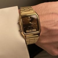 ساعة كاسيو فنتج توقيتين - بني سير ذهبي