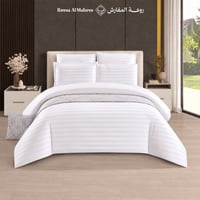 طقم لحاف فندقي مقلم أنيق – أبيض