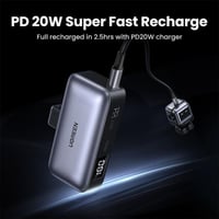 يوجرين - شاحن متنقل بـUSB-C مدمج ومنفذ USB-C بسعة...