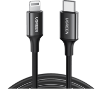 يوجرين -سلك شاحن USB-C إلى آيفون بطول 2 م - أسود