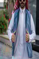 سديري جوخ (تركواز )فاخر مع جلد (سماوي )