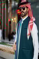 سديري جوخ (تركواز )فاخر مع جلد (سماوي )