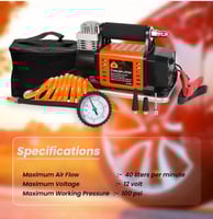 كمبروسر هواء للسيارة 12V – ضغط عالي مع عداد وملحقا...