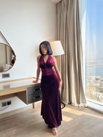 فستان مخمل عودي سهرة