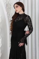 فستان دانتيل بطيات على الخصر Black