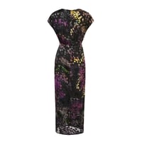 فستان اتزماين باللون الأسود مع نقشة مشجرة مخملية